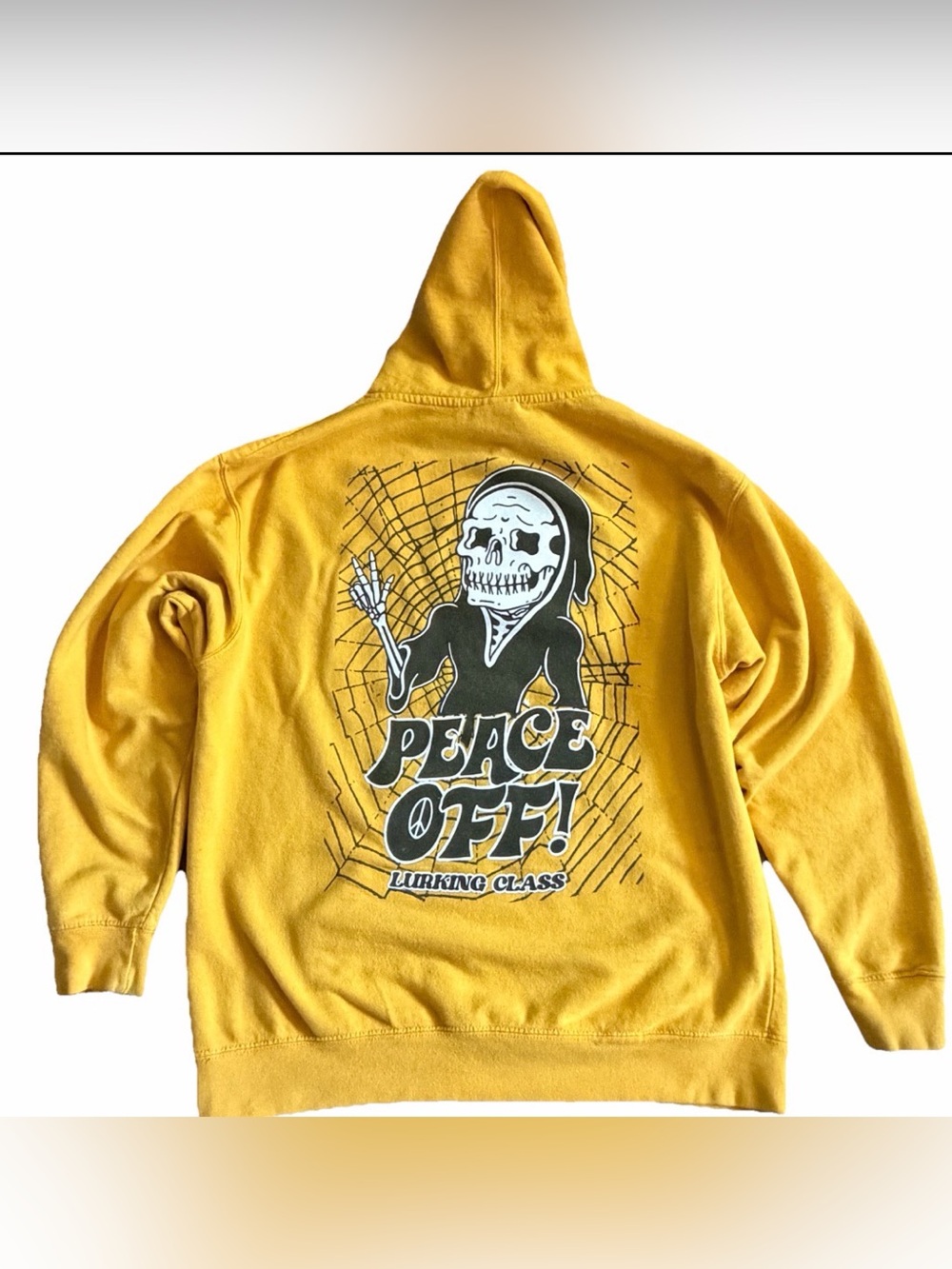 Lurking Class Hoodie Mens XL Yellow Fleece Pullover Skull Peace Off Skaters